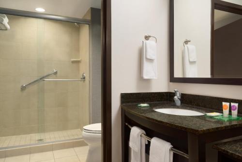 a bathroom with a sink and a toilet and a shower at Hyatt Place Philadelphia/ King of Prussia in King of Prussia