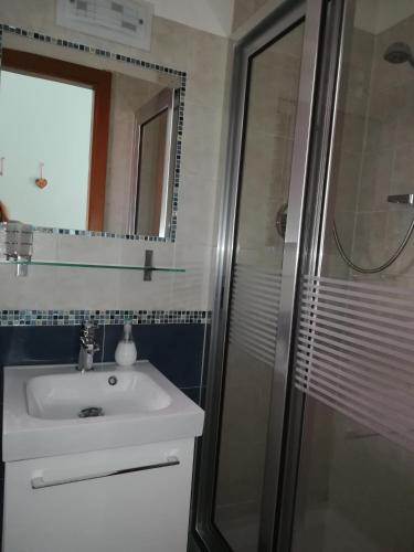 a bathroom with a sink and a shower at Il Giovaiellino in Belpasso