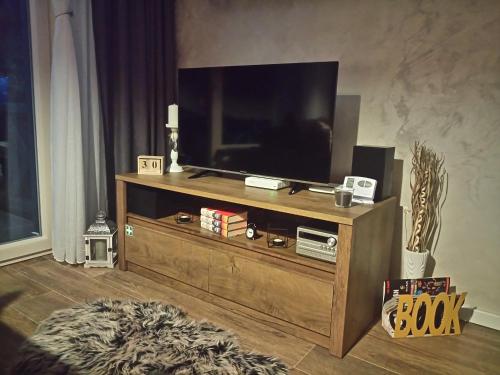 a living room with a flat screen tv on a entertainment center at Apartman Dragana Kopaonik in Kopaonik