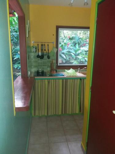 a kitchen with a sink and a window at Ti Plèn Kréol in Pointe-Noire