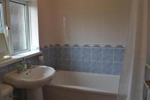 a bathroom with a sink and a bath tub and a sink at CopperTree Cottage in Torquay