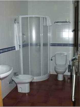 a bathroom with a shower and a toilet and a sink at Hostal Jalisco in Ajofrín