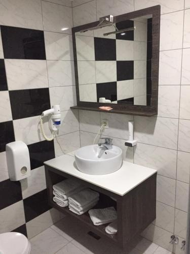 a bathroom with a sink and a mirror at Hotel Rekic in Bihać