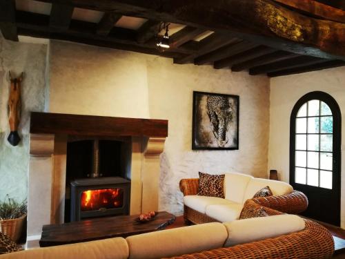 un salon avec un canapé et une cheminée dans l'établissement Momella House, à Colméry