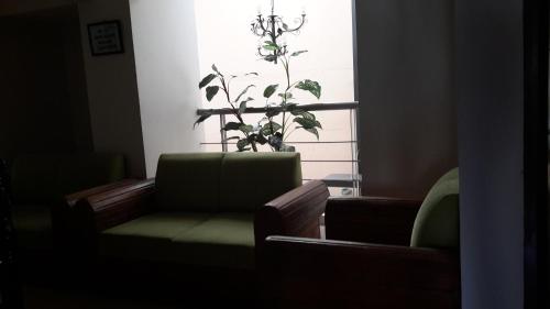 a room with a couch and a plant in a window at Hotel Real Colonial in Comitán de Domínguez