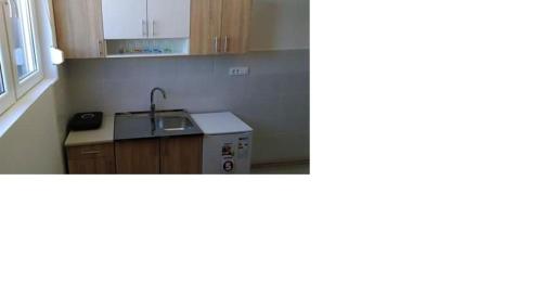 a kitchen with a sink and a counter top at Pešić Apartmani in Kušići