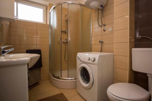 a bathroom with a toilet sink and a washing machine at Apartment Ivica in Fažana