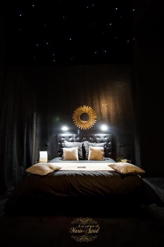 une chambre avec un grand lit avec un miroir au mur dans l'établissement Les Secrets de Marie-Astrid, Suite Love Room, à Bordeaux
