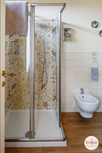 a bathroom with a shower and a sink at Il Pettirosso in Santarcangelo di Romagna