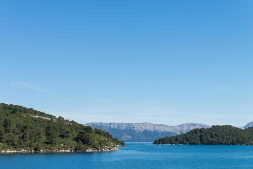 a view of a lake with mountains in the background at Apartments Angelo in Polače