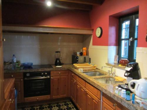 a kitchen with a sink and a stove at Vakantiehuis Charmant in Brakel