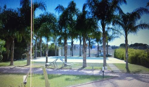 a park with a playground with palm trees at Casa Marea in Marzamemi