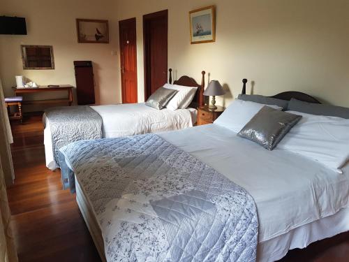 
a hotel room with a bed and a desk at Barnavave Guest House in Carlingford
