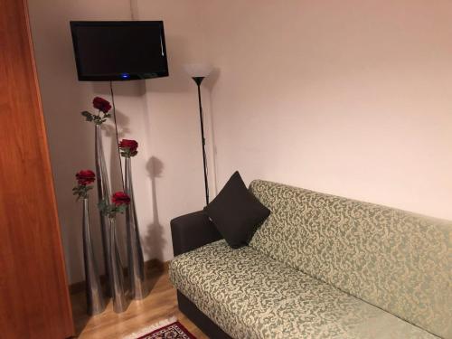salon z kanapą i telewizorem z płaskim ekranem w obiekcie Corso 126 Guest House Salerno w mieście Salerno