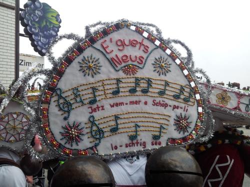 a float in a parade with a christmas sign at Hotel Garni Traube B&B in Schwellbrunn