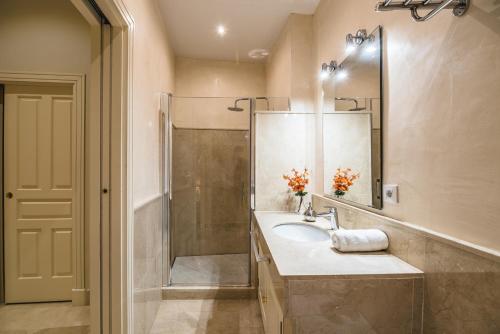 La salle de bains est pourvue d'un lavabo et d'une douche. dans l'établissement Puerta Principe Luxury Apartments, à Séville
