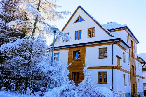a house covered in snow with trees at WILLA JAROSTA & SPA, AC -free parking in Zakopane
