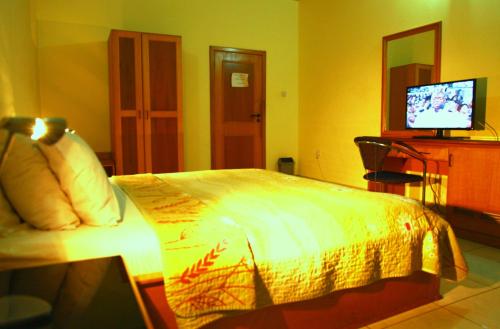 a hotel room with a bed and a television at Monarch Hotel in Accra