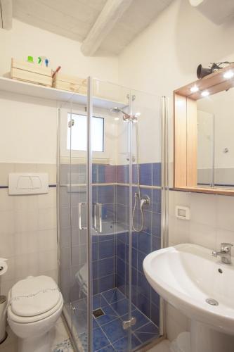 a bathroom with a shower and a toilet and a sink at Elena's House 6 in Polignano a Mare