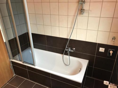 a shower in a bathroom with a bath tub at Ferienwohnung Mittel-Gründau in Gründau