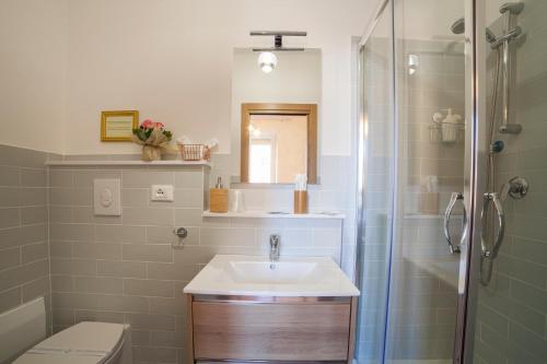 a bathroom with a sink and a shower at Regina Bed and Breakfast in Tivoli
