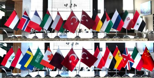 a bunch of flags are hanging on a wall at Yalova Lova Hotel & SPA Yalova in Yalova