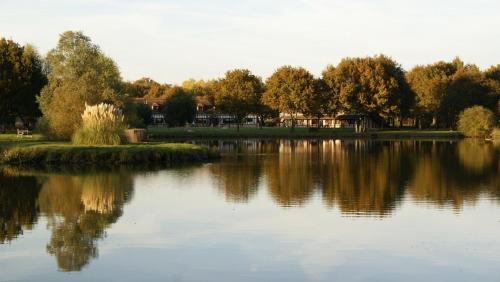 a body of water with trees in the background at L'Orée des Chênes, The Originals Relais in La Ferté-Saint-Aubin