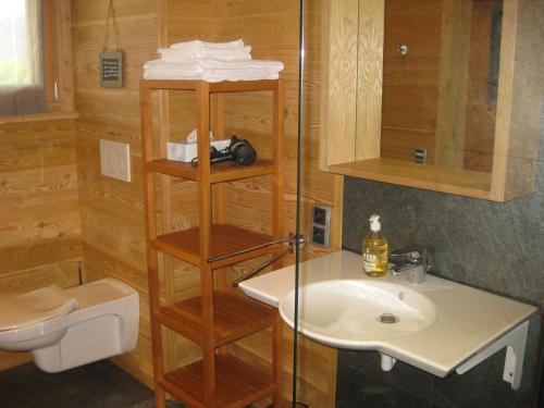 a bathroom with a toilet and a sink at Chambres d'hôtes La Vercouline in Villard-de-Lans