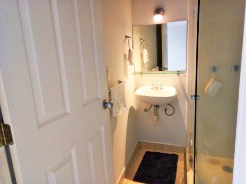 a bathroom with a sink and a mirror at Becerra Apartments in Mexico City