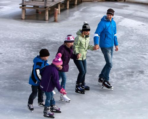 a group of people playing on the ice at Familienhotel Petschnighof in Diex