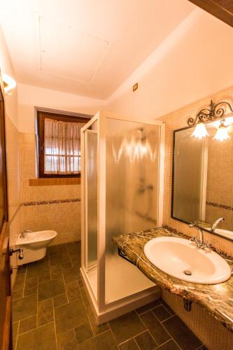 a bathroom with a sink and a shower at Agriturismo Villa Isa in Follonica