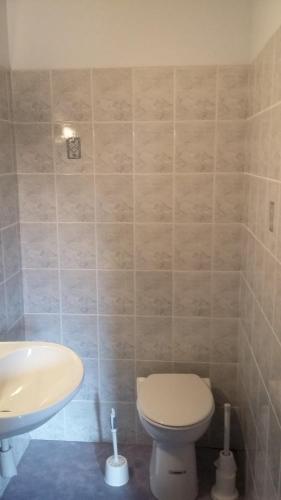 a bathroom with a toilet and a sink at Le Saintongeais in Berneuil