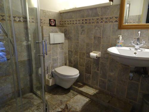 een badkamer met een toilet en een wastafel bij Hostel Kersenhof in Uden