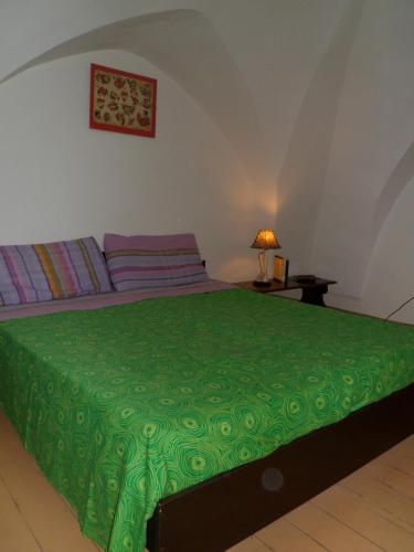 a bedroom with a green bed in a room at Gallipoli centro in Gallipoli