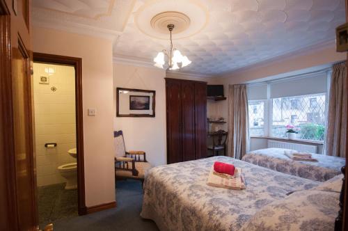 Habitación de hotel con 2 camas y ventana en Asgard Guest House, en Galway