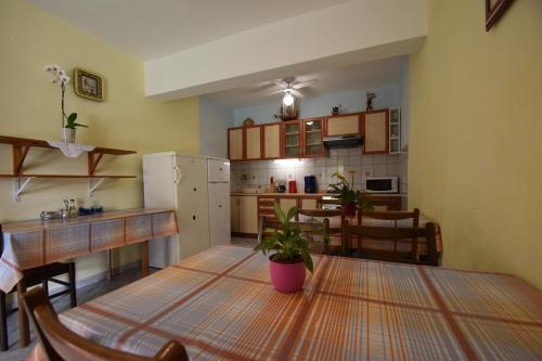 uma cozinha e sala de jantar com mesa e cadeiras em Apartments Mira em Starigrad-Paklenica