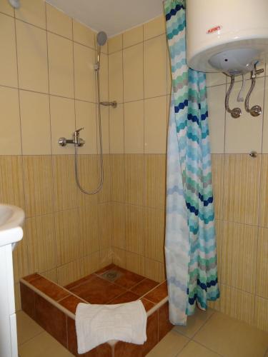 a bathroom with a shower and a toilet and a sink at Apartmani Kastel in Banja Luka