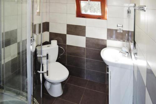a bathroom with a toilet and a sink at Domki nad morzem - Wisełka in Wisełka