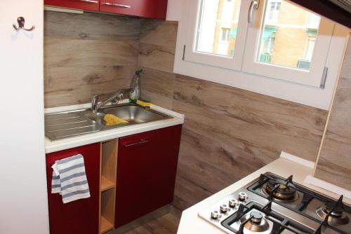 uma pequena cozinha com um lavatório e um fogão em Light and colours em Bolonha