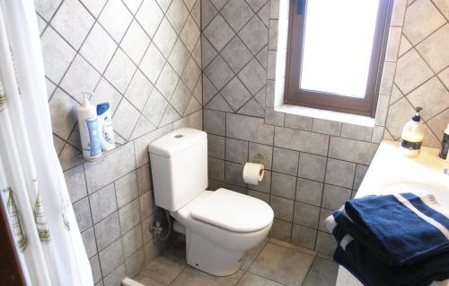 a bathroom with a toilet and a sink and a window at Villa Markos in Roitika