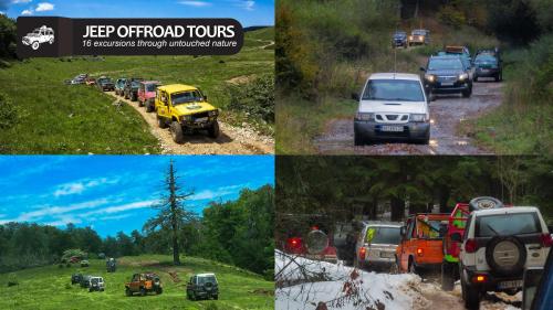 a collage of pictures of cars on a road at Eco Farm Milanovic in Despotovac