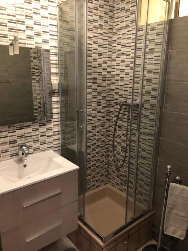 bagno con doccia e lavandino di Appartements le Verlaine a Rombas