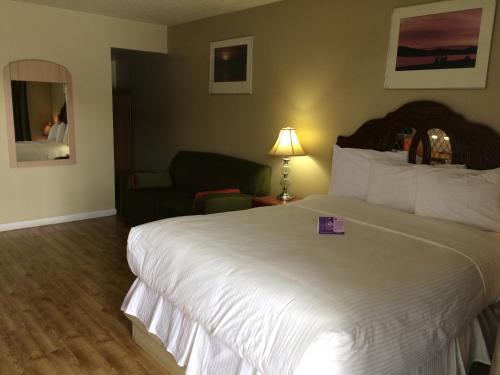 Pokój hotelowy z dużym łóżkiem i kanapą w obiekcie Nice Inn Edmonton w mieście Edmonton