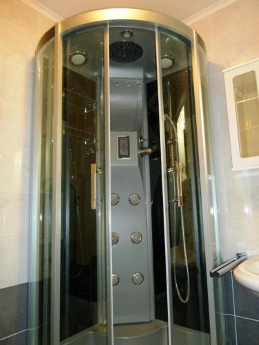 a glass shower in a bathroom with a sink at Nice Apartment & Room in Cavtat in Cavtat