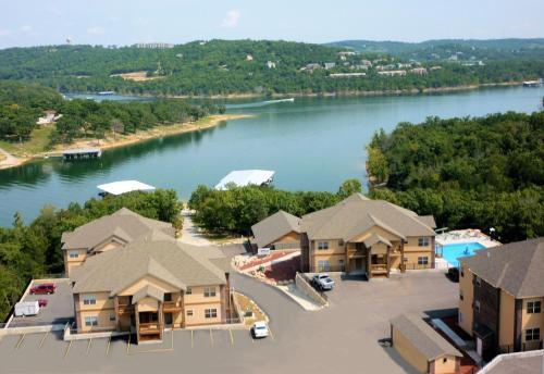 an aerial view of a resort with a river at Rockwood Condos on Table Rock Lake With Boat Slips in Branson