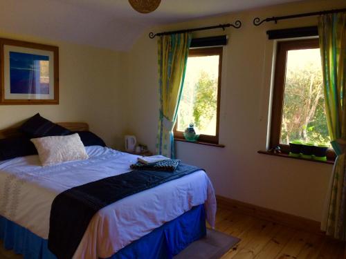 a bedroom with a bed and two windows at Caragh Glen B&B in Killorglin