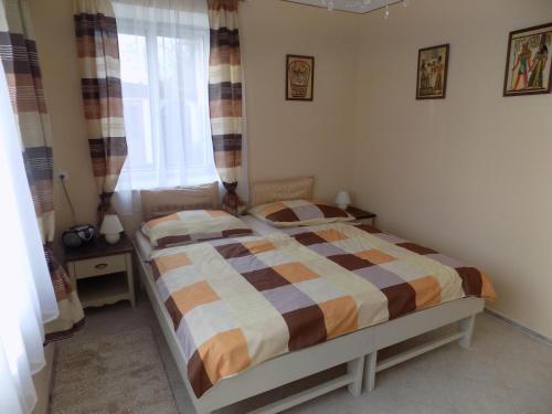 sypialnia z łóżkiem i oknem w obiekcie Penzion Marjánka w mieście Hluboká nad Vltavou