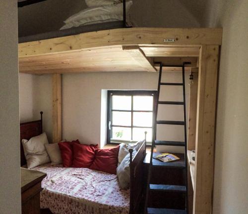 a bedroom with a bunk bed and a ladder at Appartement Alte Schmiede in Lübbenow