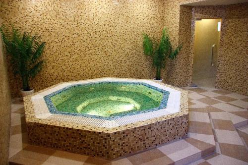 秋明的住宿－布拉格公園酒店，客房内的带按摩浴缸的浴室