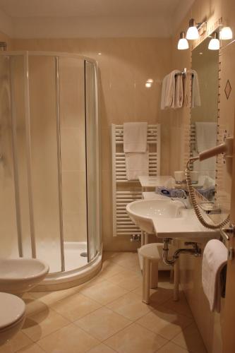a bathroom with a shower and a sink at Garni Panoramik in Ortisei
